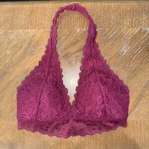 Gilly Hicks Halter Lace Bralette Burgundy with Bra Pads Size Small